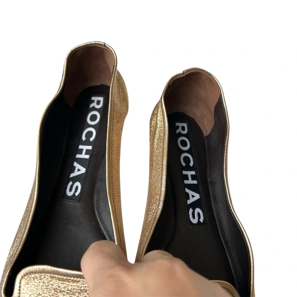 Rochas Ballet Flats Gold Metallic Leather Slip-On Made in Italy EU 41 Designer